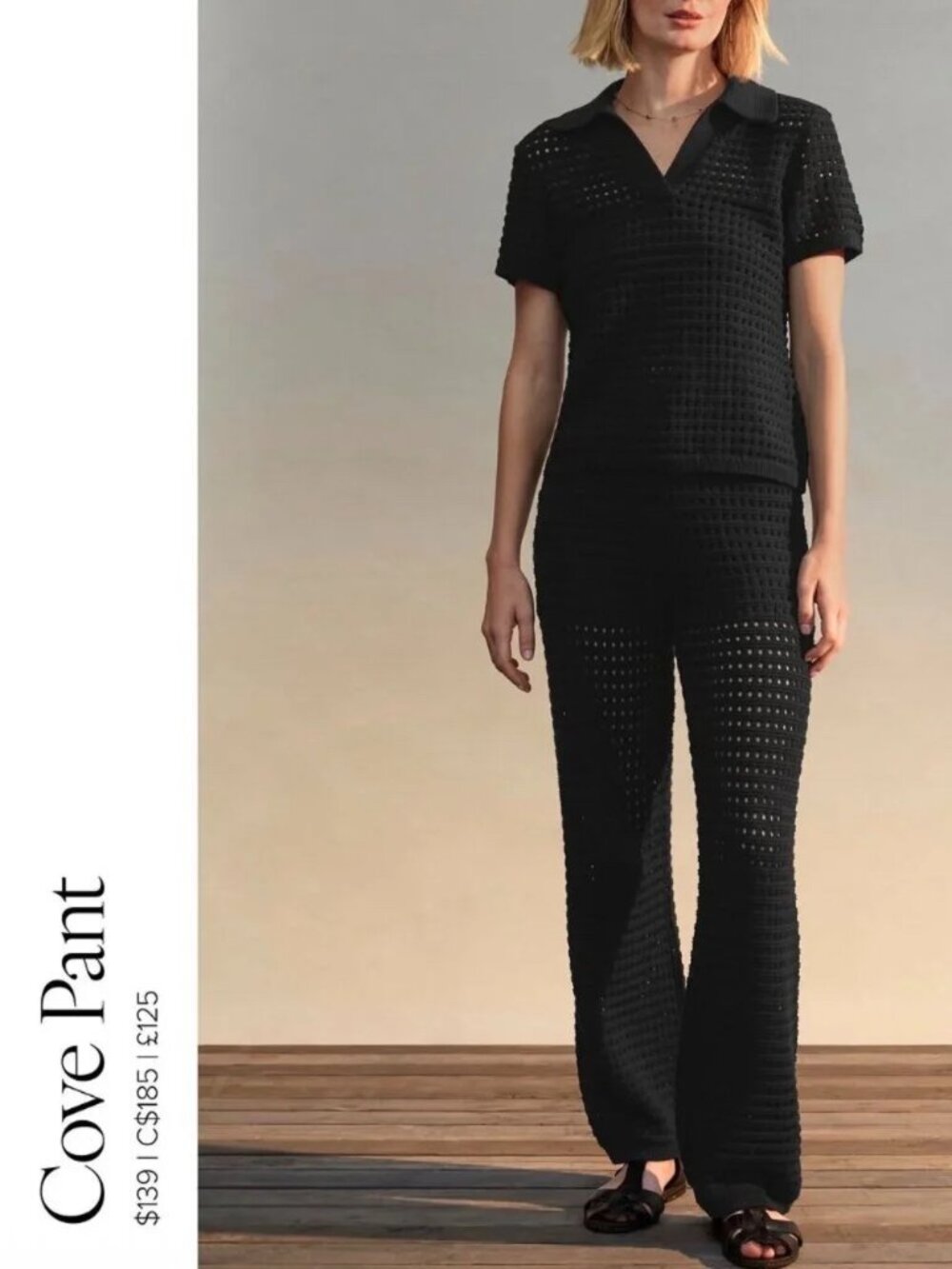 Cabi Black Cove Pant 5034 Large Crochet Knit Wide Leg Mesh Pull On Resort Wear L